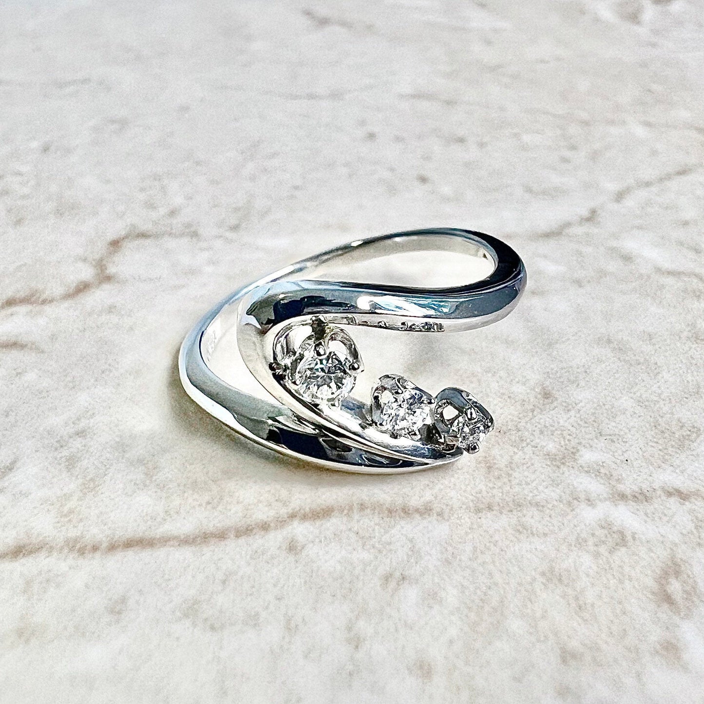 14 Karat White Gold Three - Stone Diamond Cocktail Ring - WeilJewelry