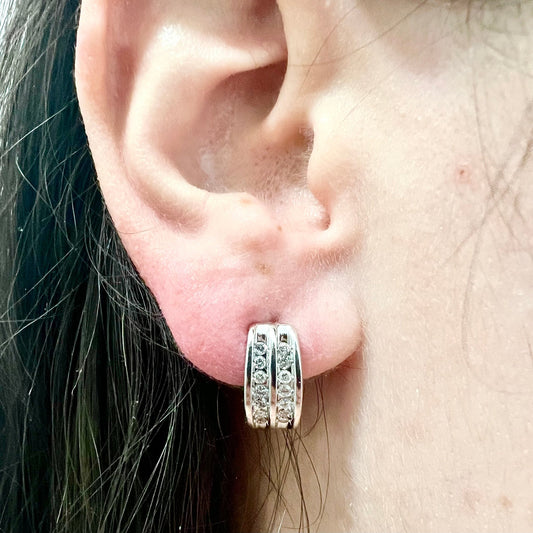 CLEARANCE 40% OFF - 14 Karat White Gold Two - Row 1/2 Carat Diamond Huggie Earrings - WeilJewelry