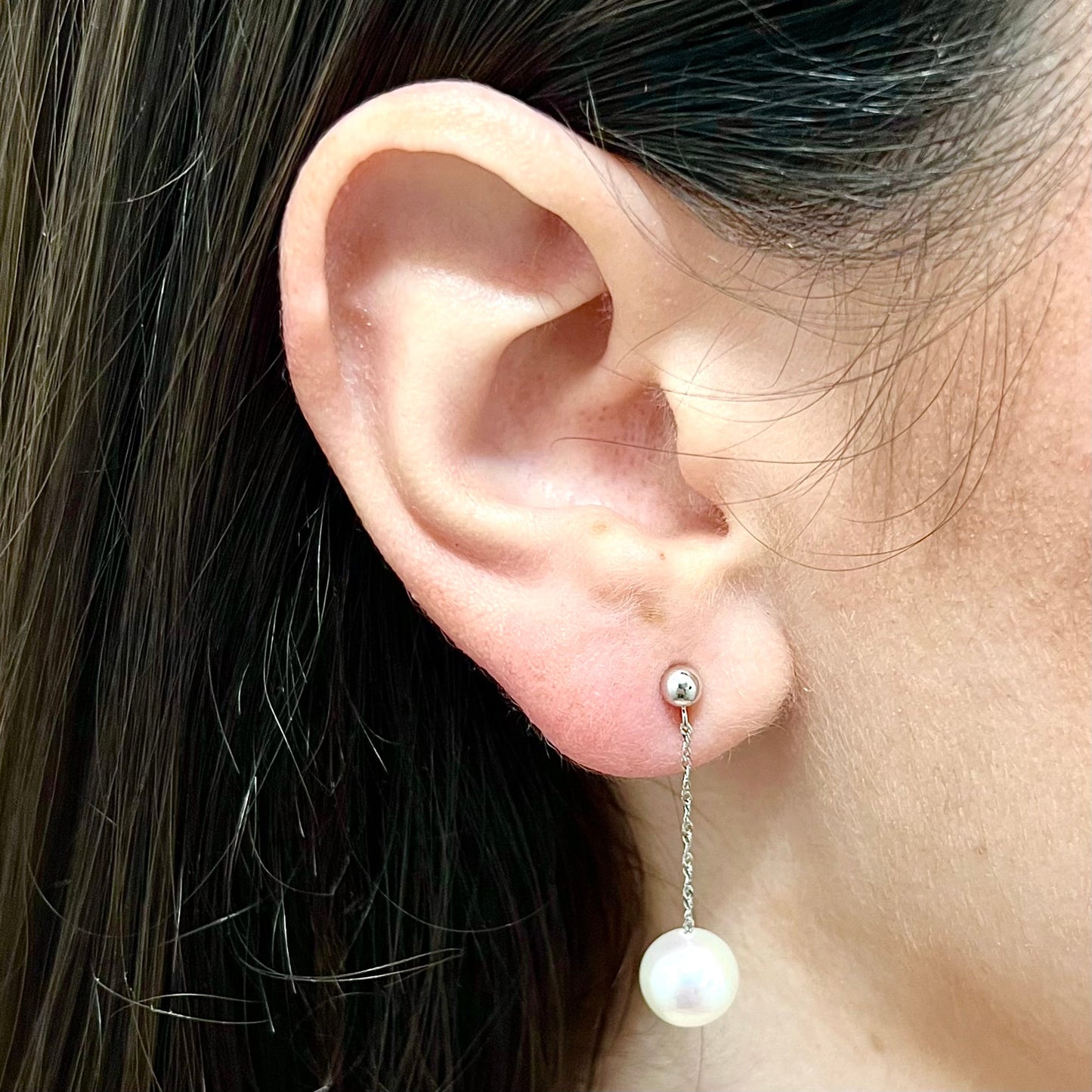 14 Karat White Gold White Pearl Drop Earrings