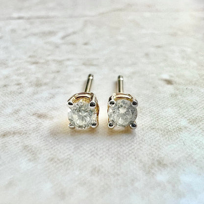 14 Karat Yellow Gold 0.20 CTTW Natural Diamond Stud Earrings With Push Backs - Gold Diamond Earrings - Birthday Gifts - Best Gifts For Her