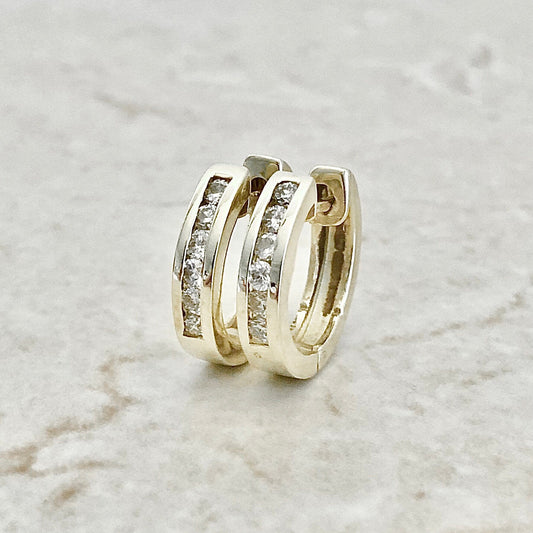 14 Karat Yellow Gold 0.40 Carat Diamond Huggie Hoop Earrings - WeilJewelry