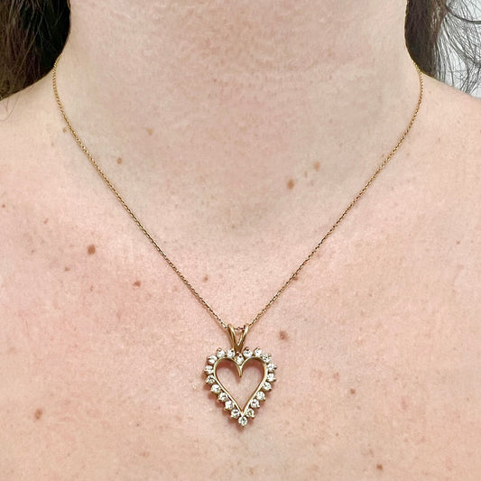 14 Karat Yellow Gold 1 Carat Diamond Heart Pendant - WeilJewelry