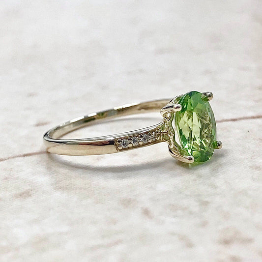 14 Karat Yellow Gold August Birthstone Natural Oval Peridot & Diamond Ring - WeilJewelry