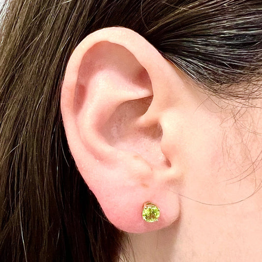 14 Karat Yellow Gold August Birthstone Natural Round Peridot Stud Earrings - WeilJewelry