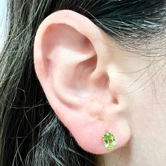 14 Karat Yellow Gold August Birthstone Oval Peridot Stud Earrings - WeilJewelry