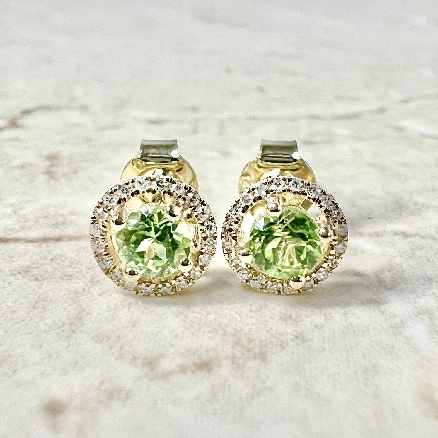 14 Karat Yellow Gold August Birthstone Round Peridot Diamond