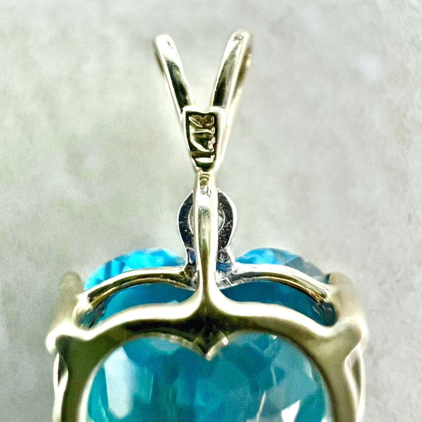 14 Karat Yellow Gold Blue Topaz & Diamond Heart Pendant - WeilJewelry