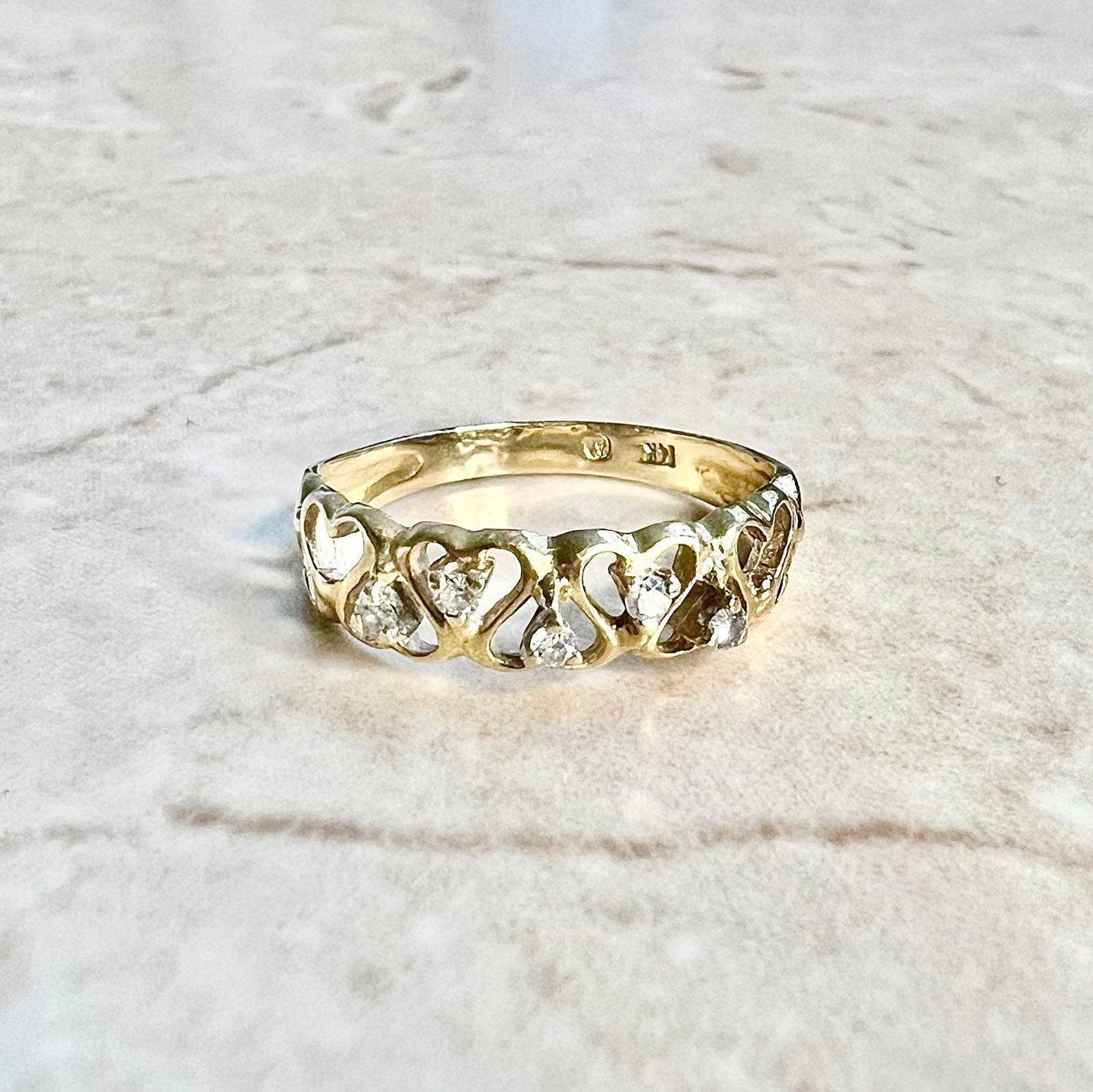 14K Diamond Heart Band Ring - Yellow Gold Diamond Ring - Diamond Band - Heart Ring - Diamond Promise Ring - Valentine’s Day Gifts For Her