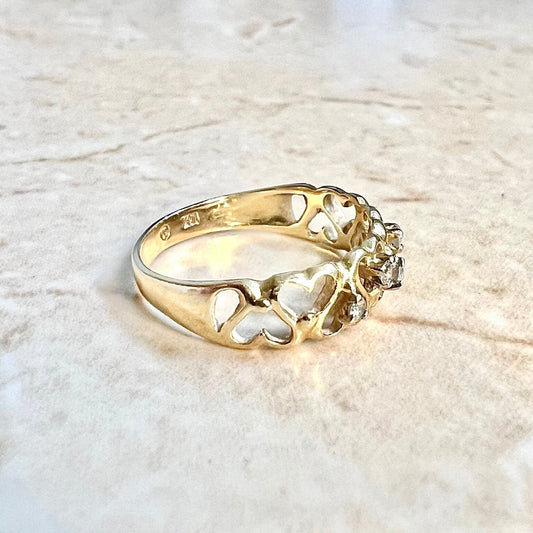 14 Karat Yellow Gold Diamond Heart Band Ring - WeilJewelry