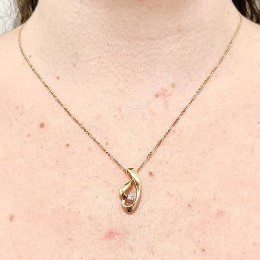 14 Karat Yellow Gold Diamond Solitaire Heart Pendant Necklace - WeilJewelry