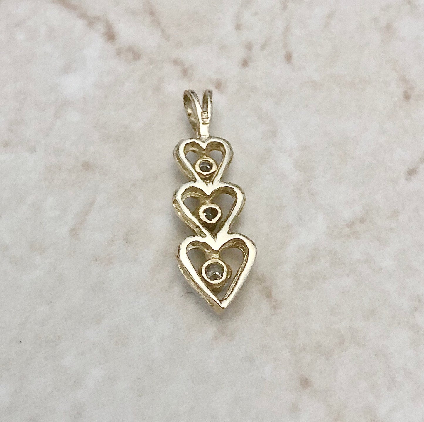 14 Karat Yellow Gold Diamond Three Heart Pendant - WeilJewelry