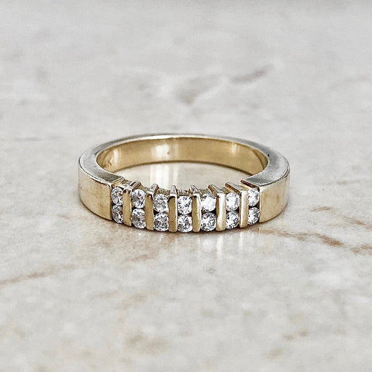 14 Karat Yellow Gold Double Row 0.30 Carat Diamond Band Ring - WeilJewelry