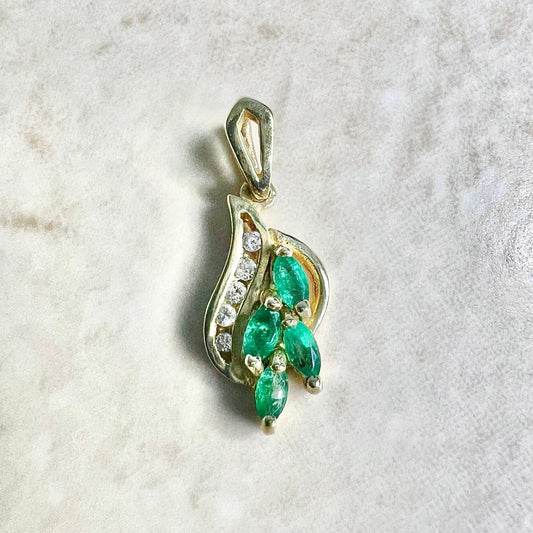 14 Karat Yellow Gold Emerald & Diamond Pendant - WeilJewelry