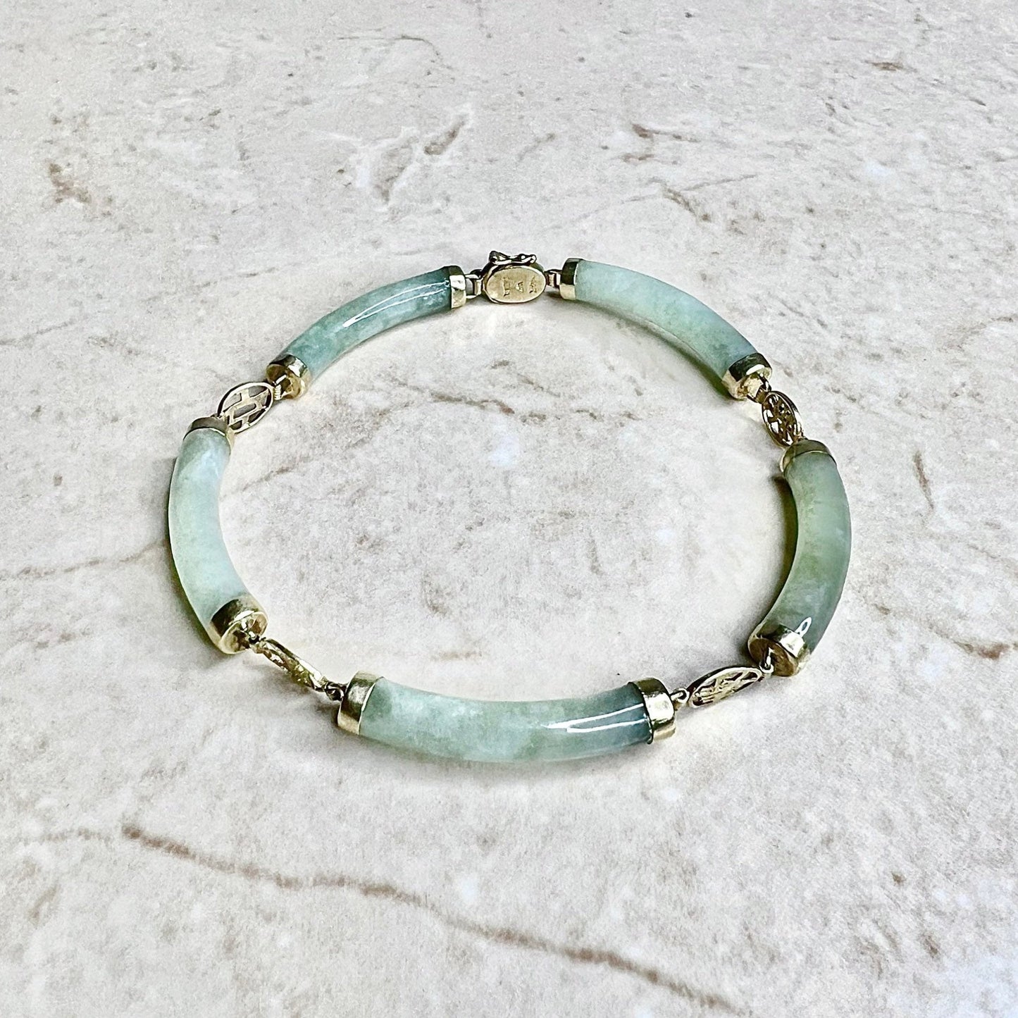 14 Karat Yellow Gold Jadeite Bracelet - WeilJewelry