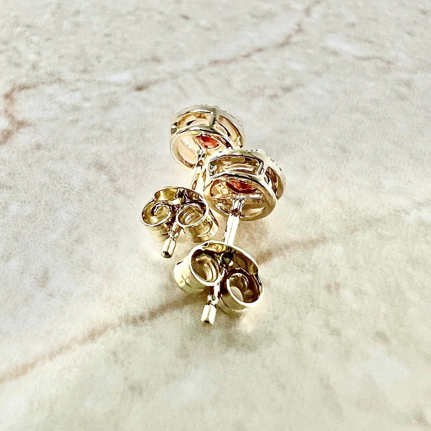 14 Karat Yellow Gold January Birthstone Round Garnet & Diamond Halo Stu Earrings - WeilJewelry