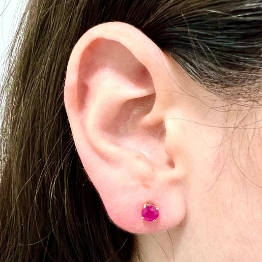 14 Karat Yellow Gold July Birthstone Natural Round Ruby Stud Earrings - WeilJewelry