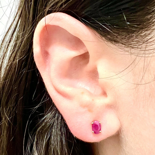 14 Karat Yellow Gold July Birthstone Oval Ruby Stud Earrings - WeilJewelry