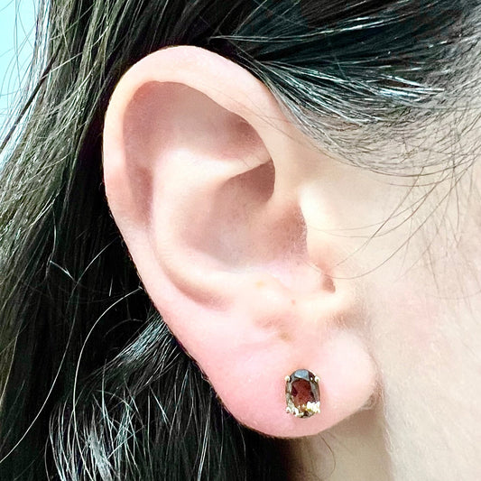 14 Karat Yellow Gold June Birthstone Oval Smoky Quartz Stud Earrings - WeilJewelry