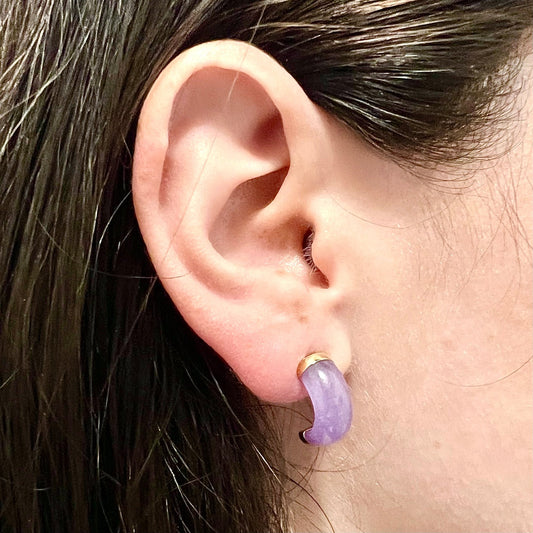 14 Karat Yellow Gold & Lavender Jadeite Hoop Earrings - WeilJewelry