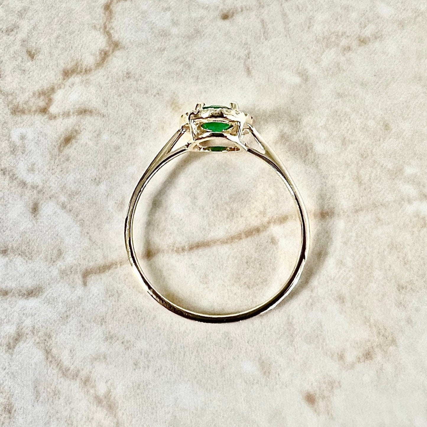 14 Karat Yellow Gold May Birthstone Round Emerald & Diamond Halo Ring - WeilJewelry