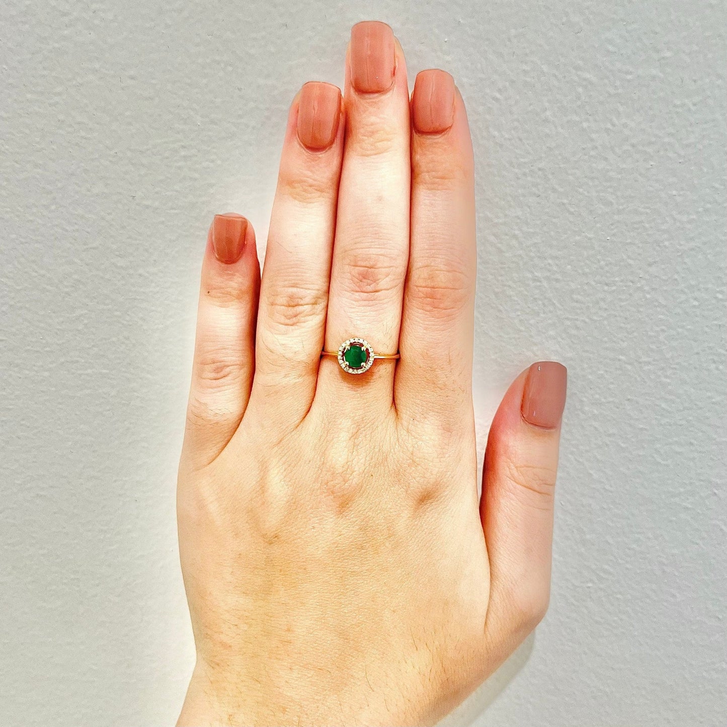 14K Round Emerald Halo Ring - Yellow Gold Emerald Ring - Gemstone Halo Ring - Natural Emerald Promise Ring-May Birthstone Gift-Birthday Gift