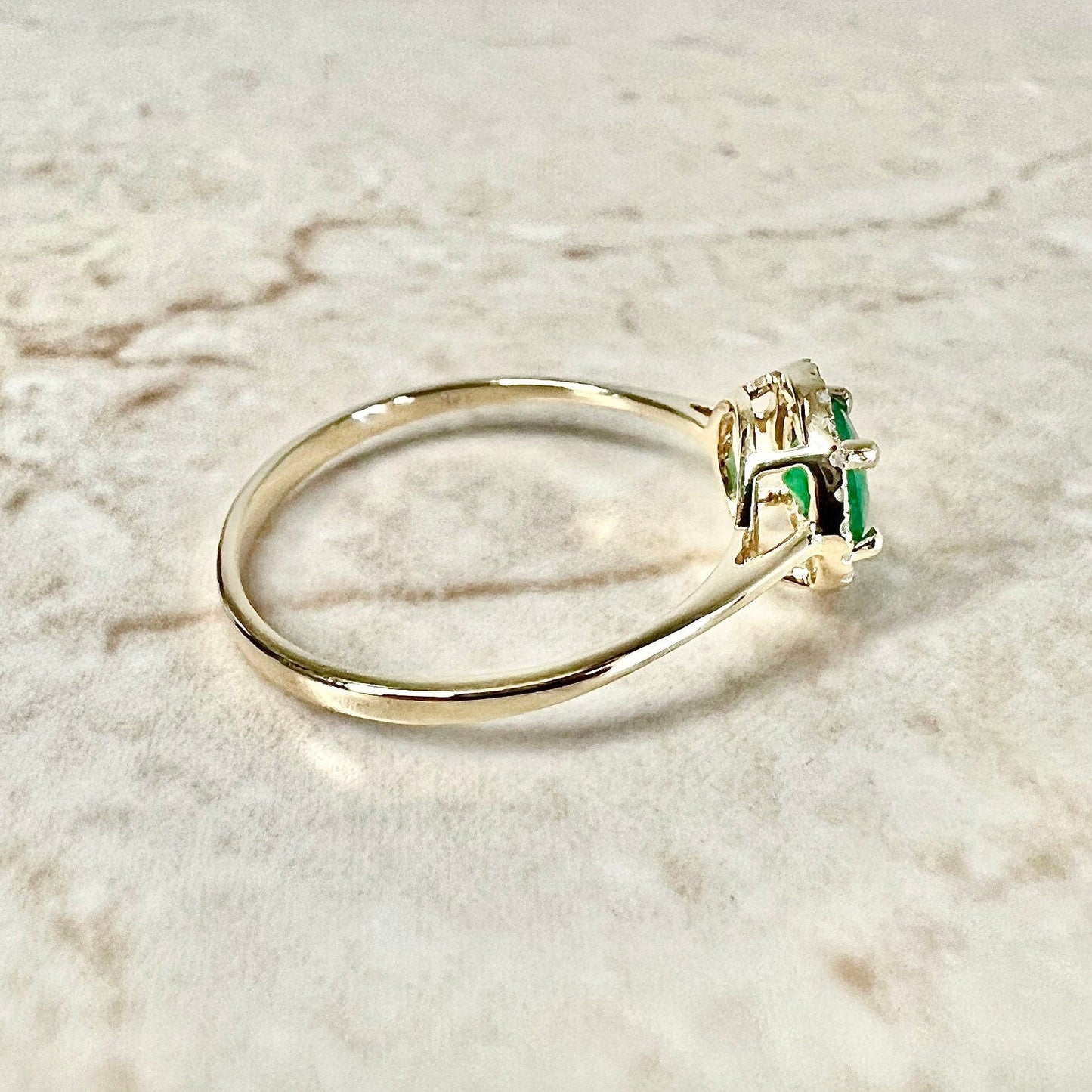 14K Round Emerald Halo Ring - Yellow Gold Emerald Ring - Gemstone Halo Ring - Natural Emerald Promise Ring-May Birthstone Gift-Birthday Gift