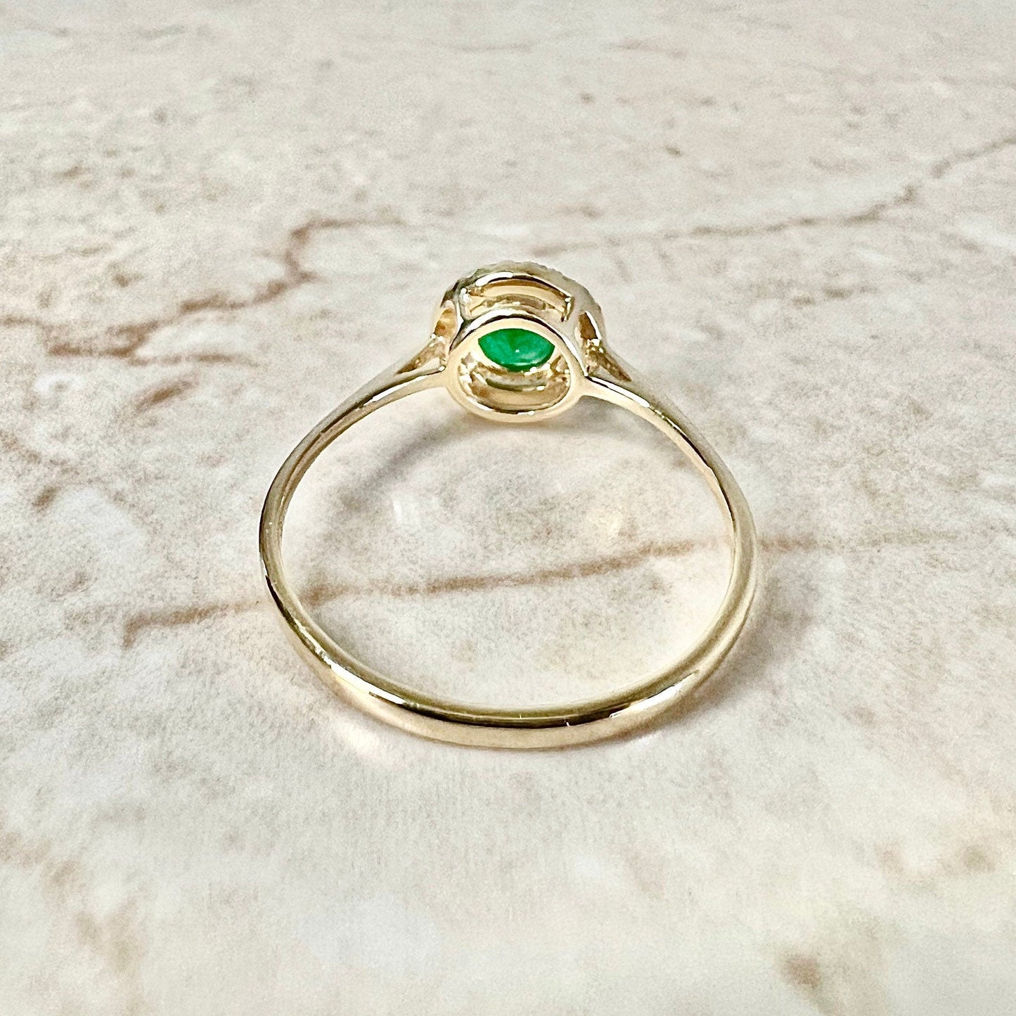 14K Round Emerald Halo Ring - Yellow Gold Emerald Ring - Gemstone Halo Ring - Natural Emerald Promise Ring-May Birthstone Gift-Birthday Gift