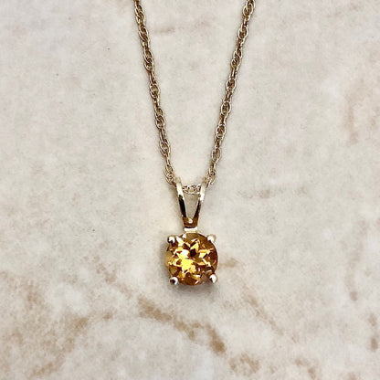 14K Round Citrine Pendant Necklace - Yellow Gold Pendant - November Birthstone - Genuine Gemstone - Birthday Gift - Best Gift For Her