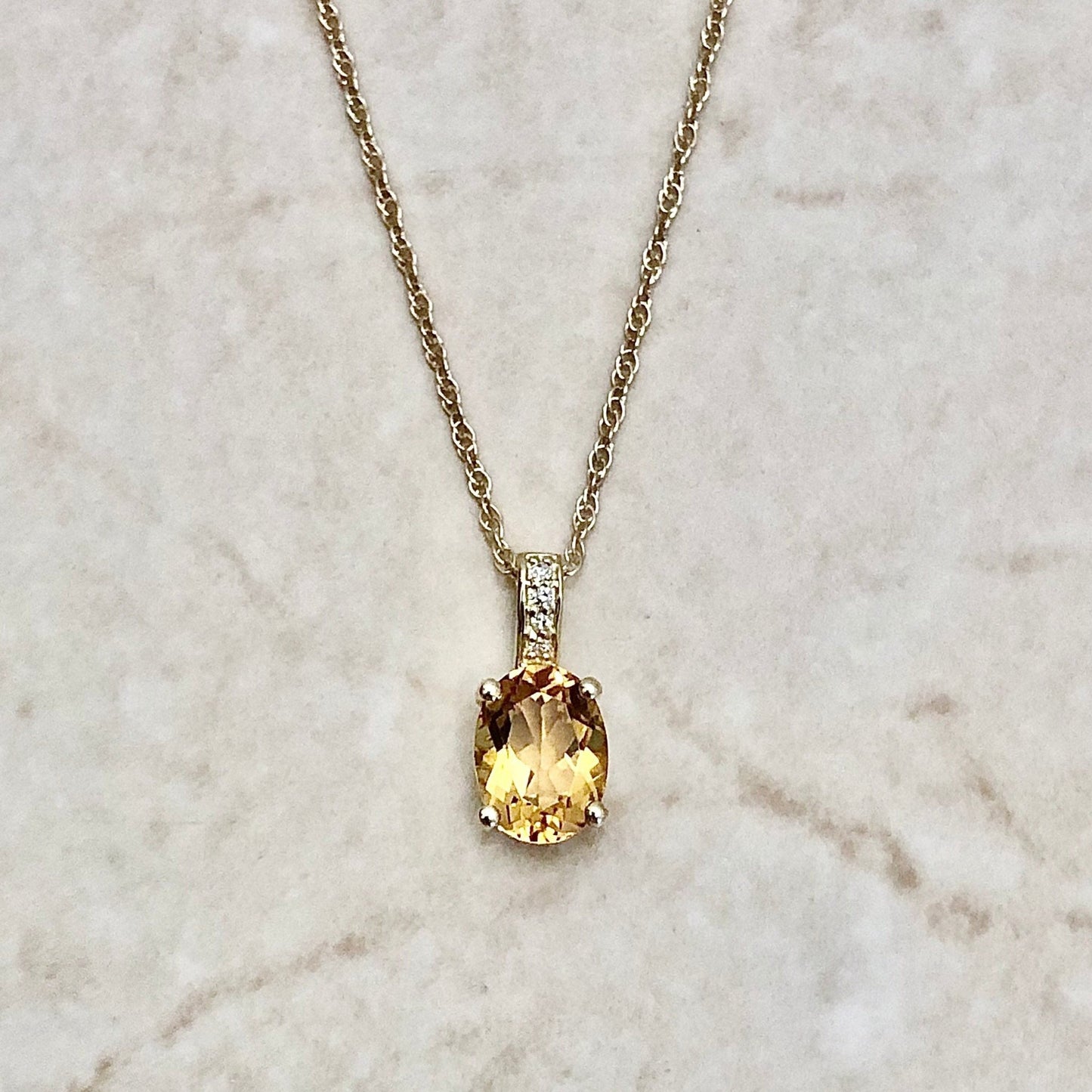 Citrine & Diamond Pendant Necklace - 14K Yellow Gold Pendant - November Birthstone - Genuine Gemstone - Birthday Gift - Best Gift For Her