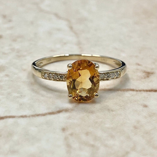 14 Karat Yellow Gold November Birthstone Oval Citrine & Diamond Ring - WeilJewelry