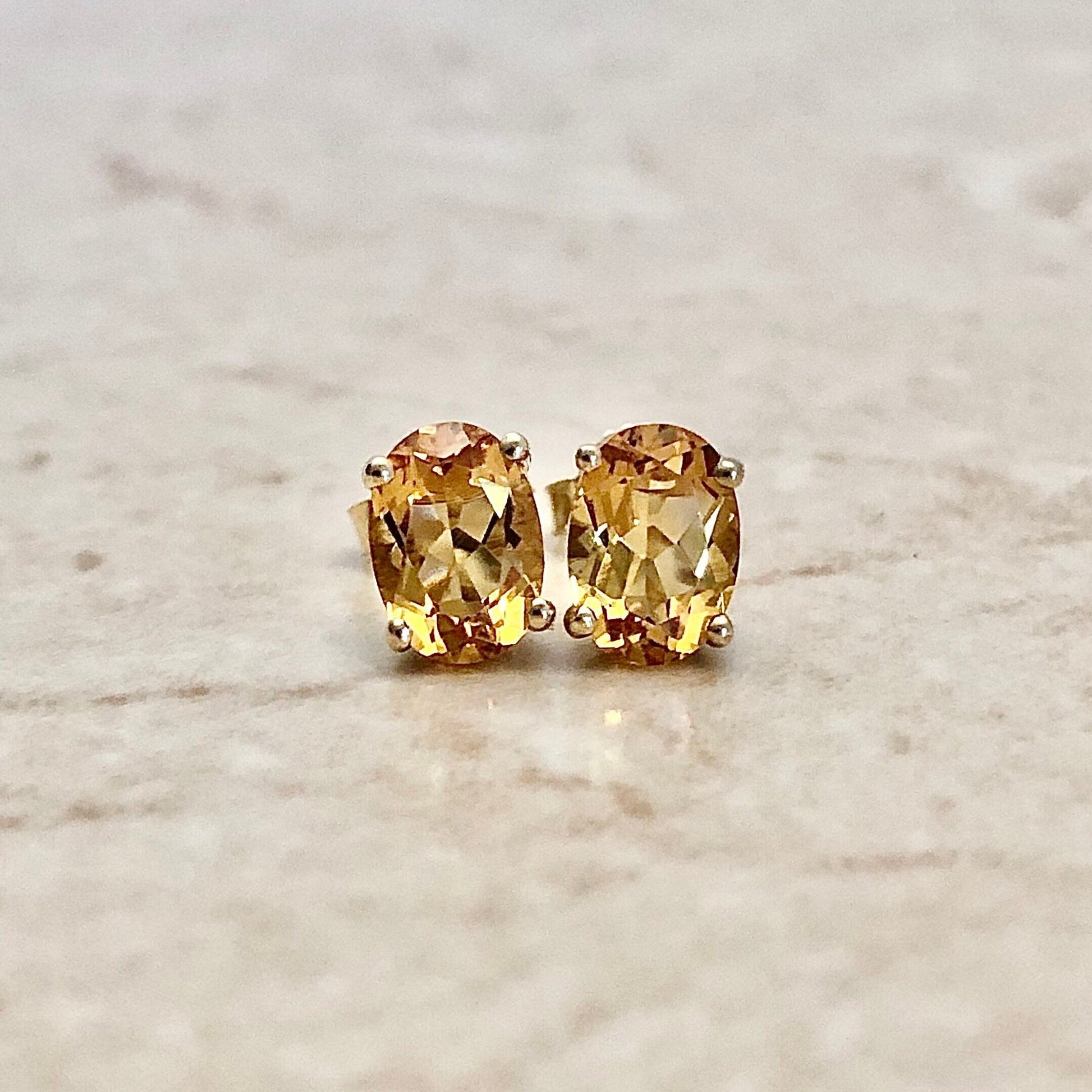 14K Citrine Stud Earrings - Yellow Gold - November Birthstone - Genuine Gemstone - Push Backs - Birthday Gift