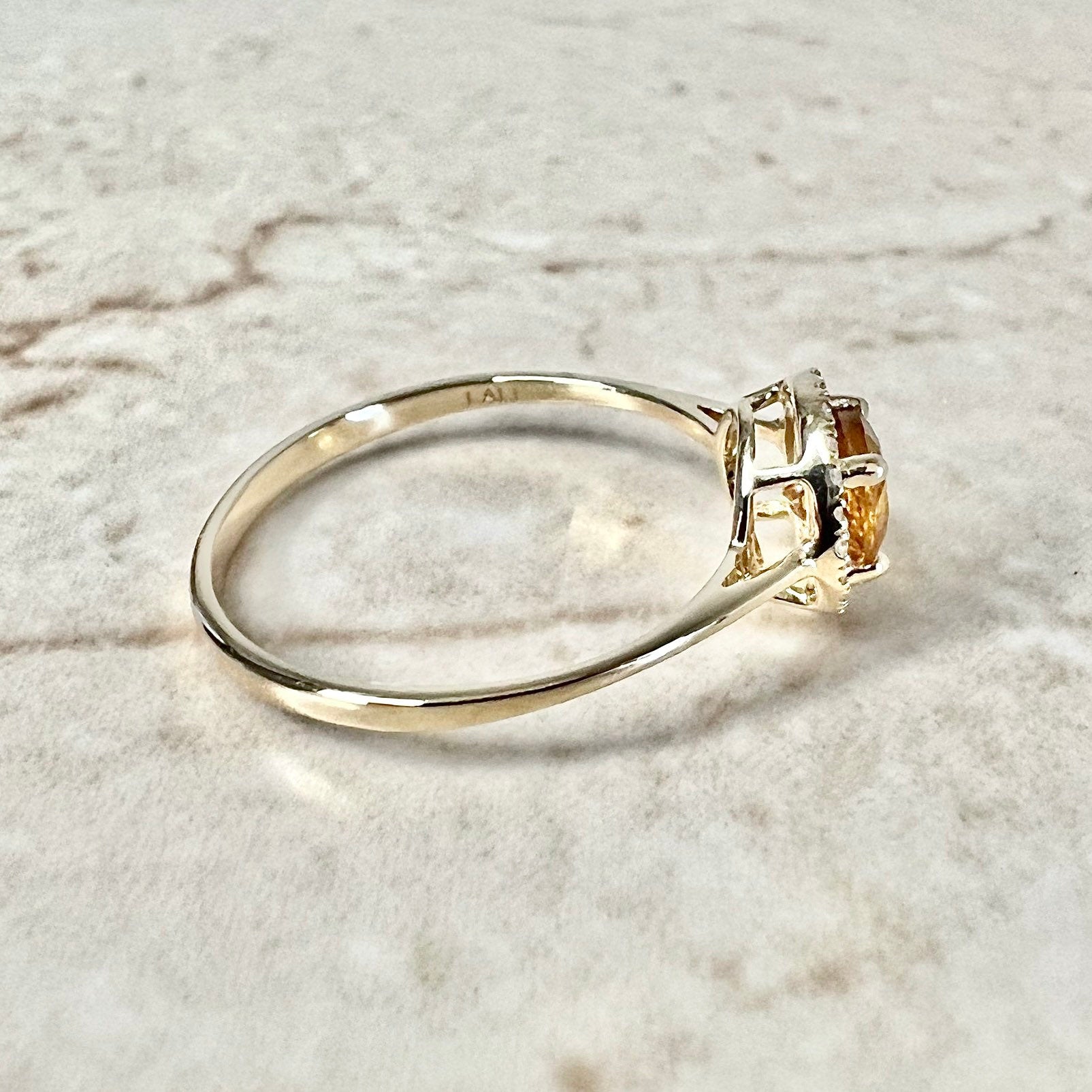 14K Round Citrine Halo Ring - Yellow Gold Citrine Ring - Gemstone Halo Ring - Citrine Promise Ring - November Birthstone Gift -Birthday Gift