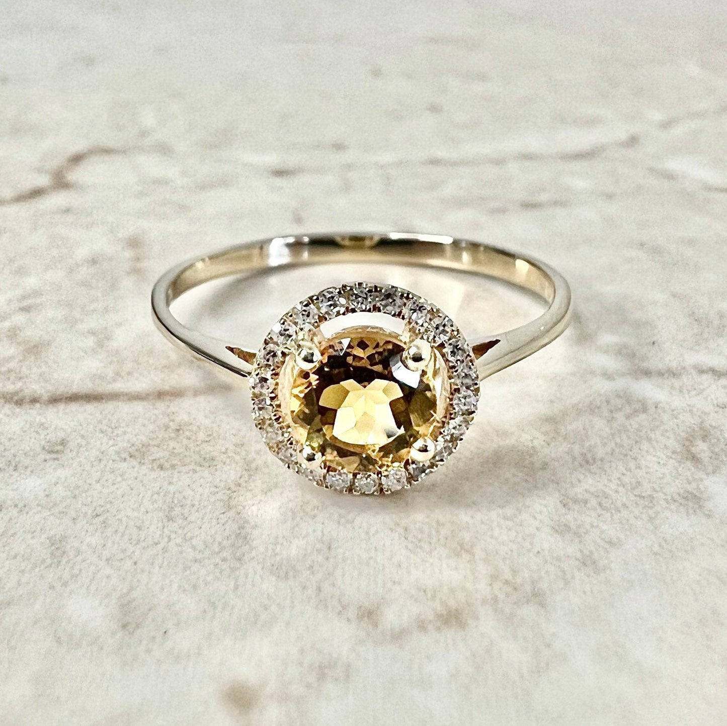 14 Karat Yellow Gold November Birthstone Round Citrine & Diamond Halo Ring - WeilJewelry