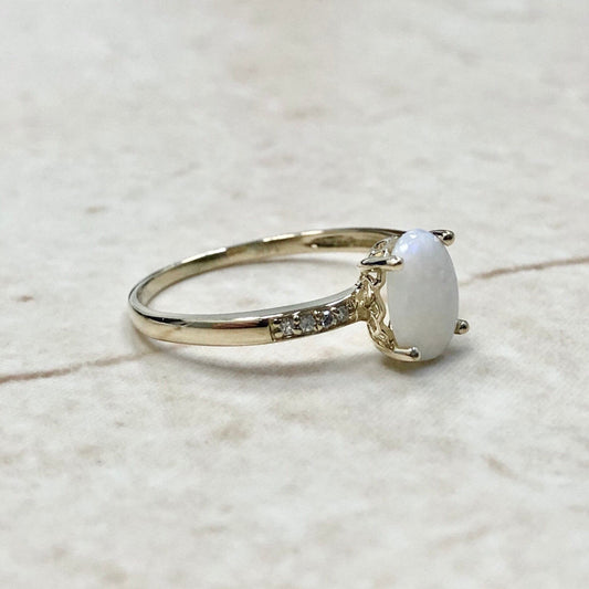 14 Karat Yellow Gold October Birthstone Natural Opal & Diamond Ring - WeilJewelry