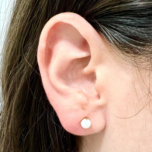 14 Karat Yellow Gold October Birthstone Natural Round Opal Stud Earrings - WeilJewelry