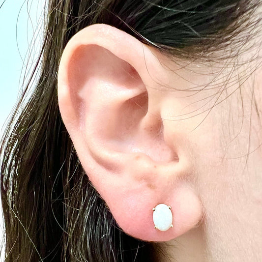 14 Karat Yellow Gold October Birthstone Oval Opal Stud Earrings - WeilJewelry