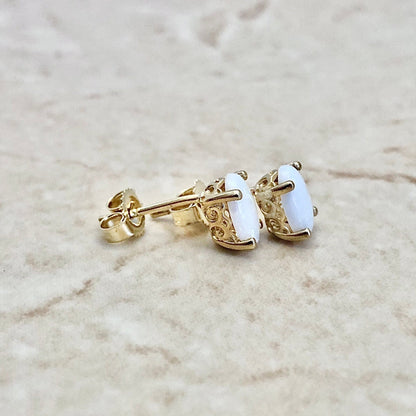 14K Oval Opal Stud Earrings - Yellow Gold Opal Studs - Gold Opal Earrings - Genuine Opal Earrings - October Birthstone Gift For Her
