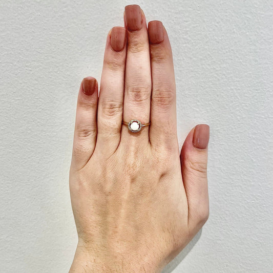 14 Karat Yellow Gold October Birthstone Round Opal & Diamond Halo Ring - WeilJewelry