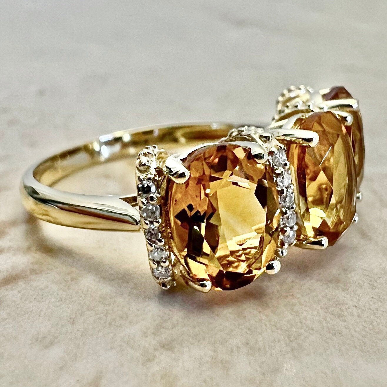 14K Oval Citrine & Diamond Cocktail Ring - Yellow Gold - November Birthstone - Gold Citrine Ring - Size 7 - Birthday Gift