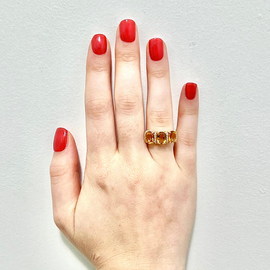 14 Karat Yellow Gold Oval Citrine & Diamond Three - Stone Ring - WeilJewelry