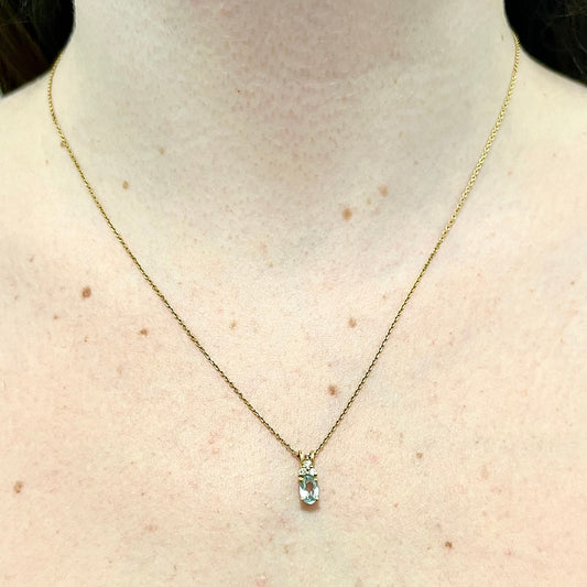 CLEARANCE 40% OFF - 14 Karat Yellow Gold Oval Sky Blue Topaz & Diamond Pendant - WeilJewelry