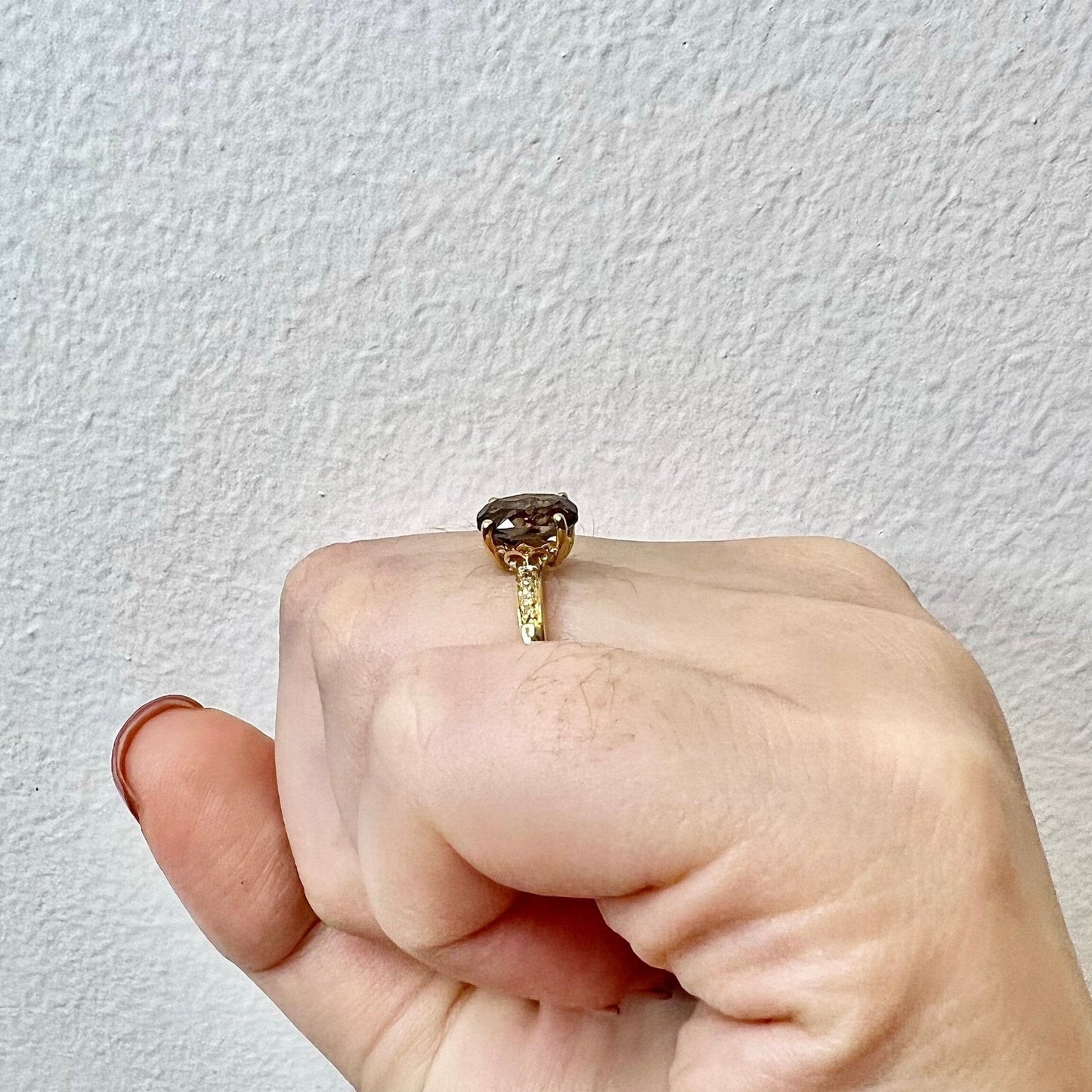 14 Karat Yellow Gold Oval Smoky Quartz & Diamond Ring - WeilJewelry