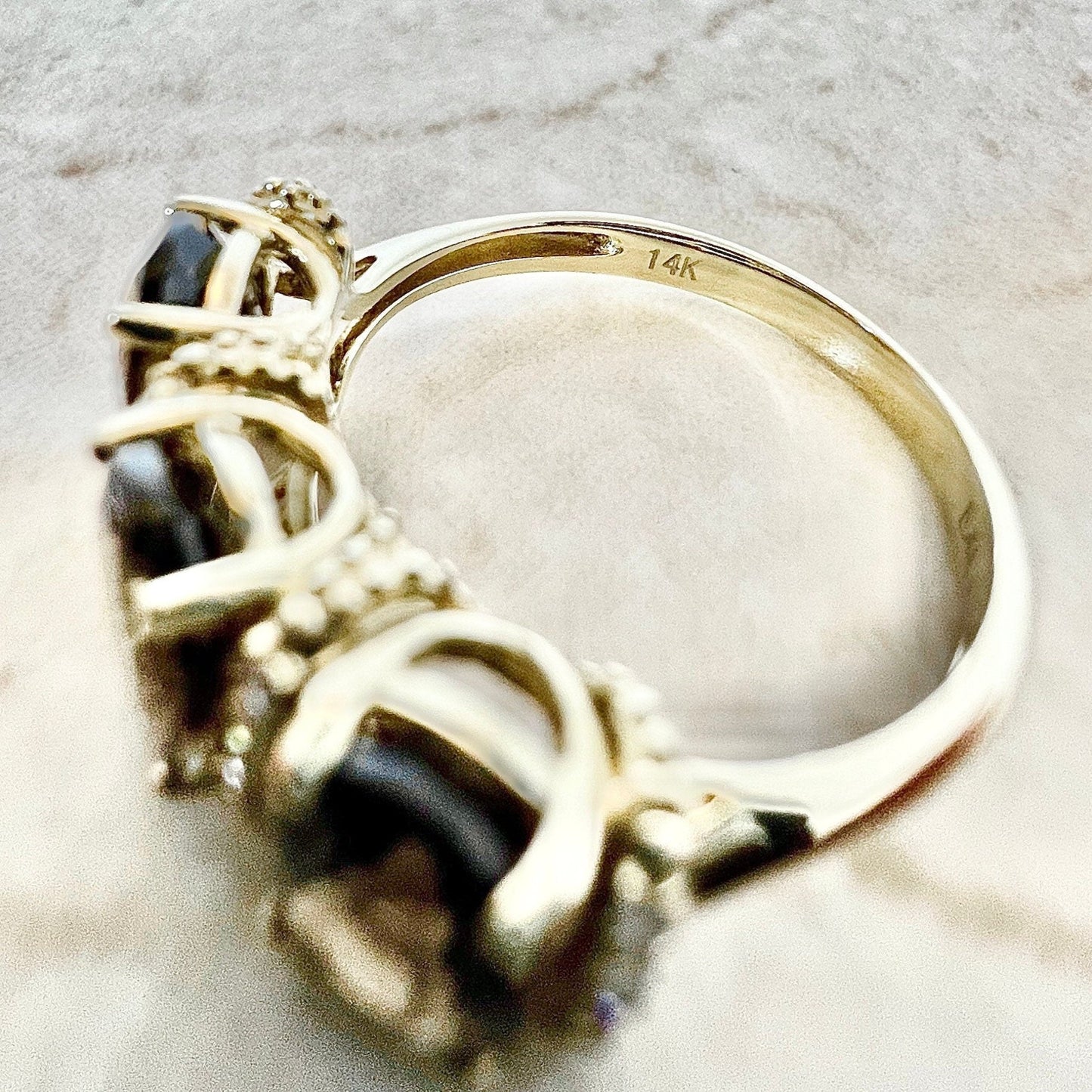 14 Karat Yellow Gold Oval Smoky Quartz & Diamond Three - Stone Ring - WeilJewelry