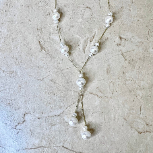 14 Karat Yellow Gold Pearl Lariat Necklace - WeilJewelry