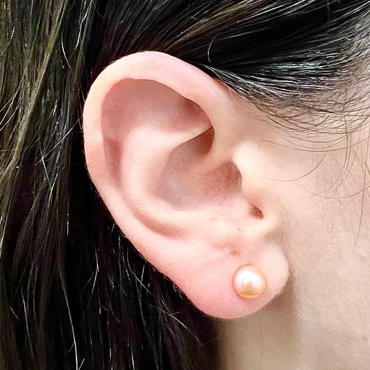 14 Karat Yellow Gold Round Pink Pearl Stud Earrings - WeilJewelry