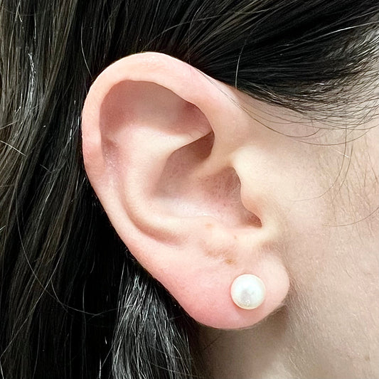 14 Karat Yellow Gold Round White Pearl Stud Earrings - WeilJewelry