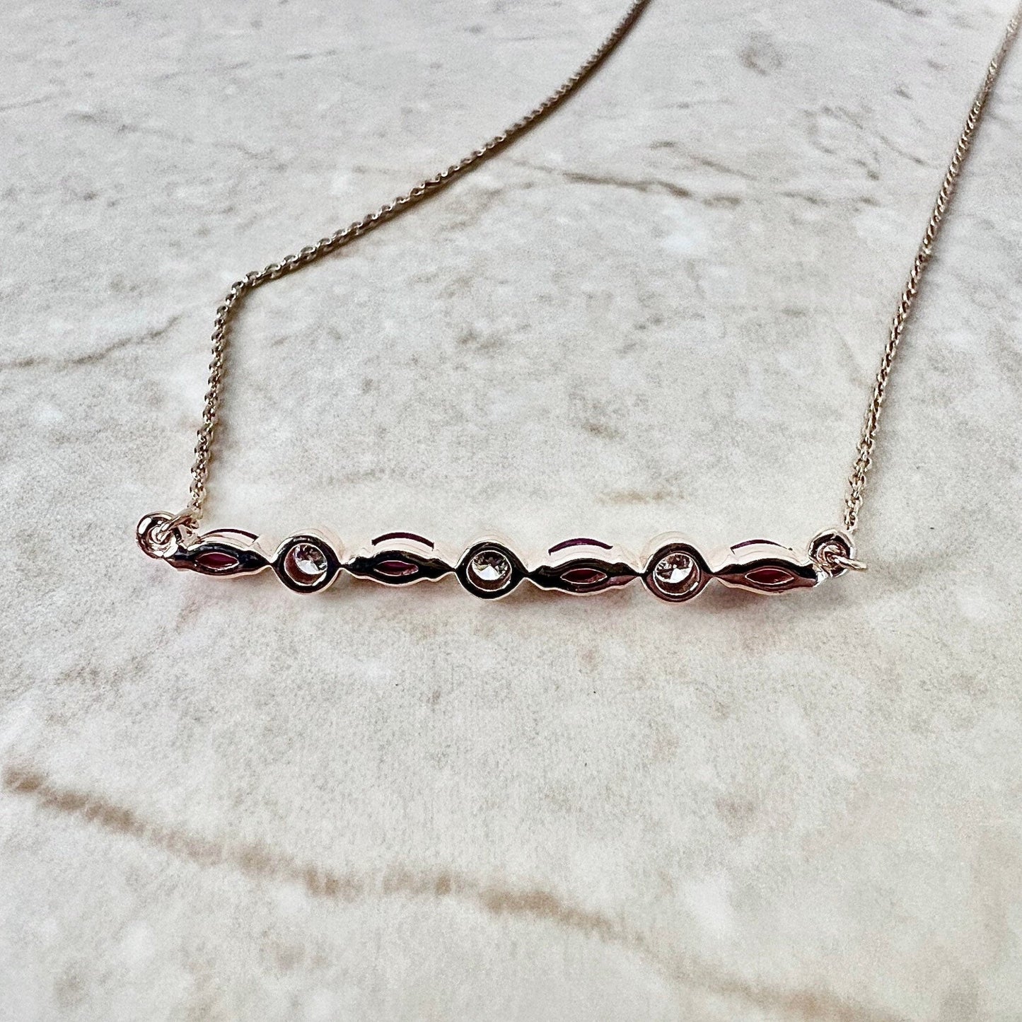 14 Karat Yellow Gold Ruby & Diamond Bar Pendant Necklace - WeilJewelry