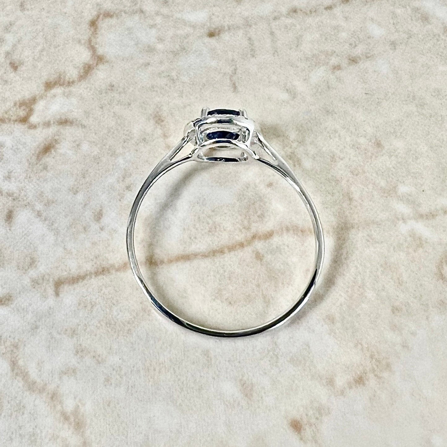 14 Karat Yellow Gold September Birthstone Round Blue Sapphire & Diamond Halo Ring - WeilJewelry