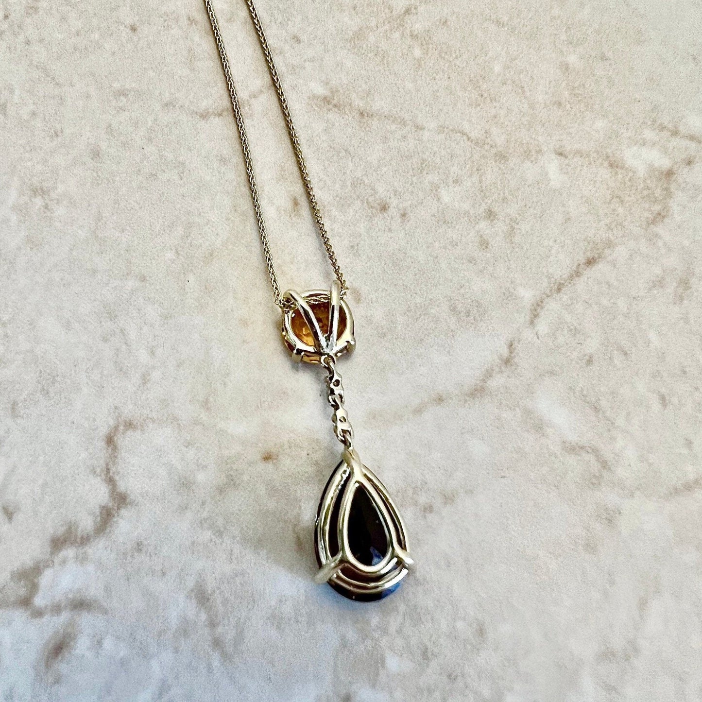 14 Karat Yellow Gold Smoky Quartz, Citrine & Diamond Drop Pendant Necklace - WeilJewelry