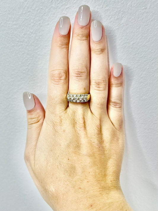 14 Karat Yellow Gold Triple Row Diamond Band Ring - WeilJewelry